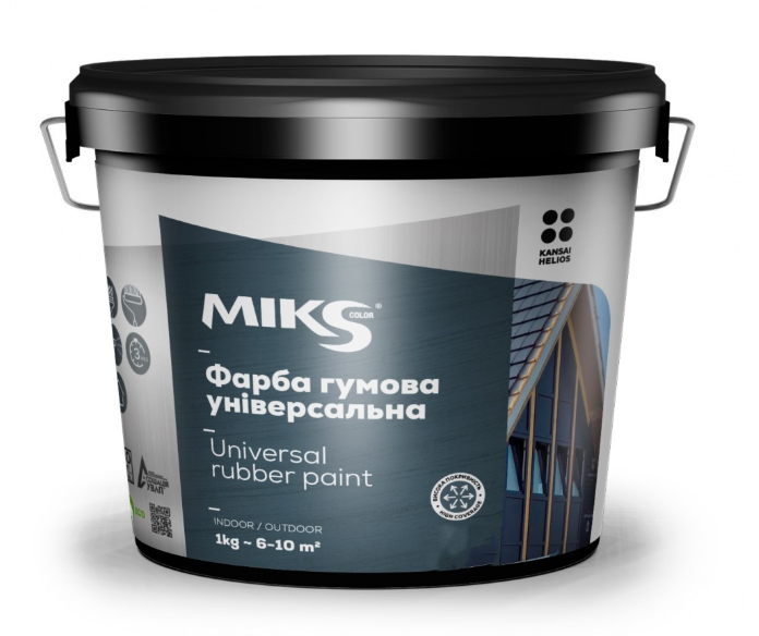 Універсальна гумова фарба акрилова MIKS Color мат графітно-сіра RAL 7024 1,2 кг